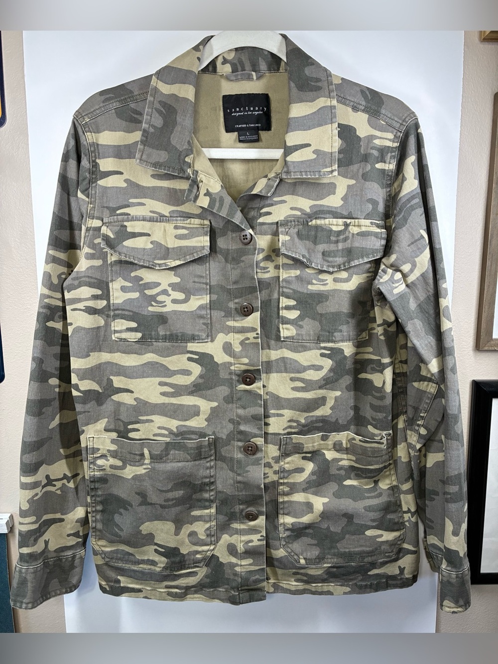 Sanctuary Camo Utility Field Jacket Women's Large Cotton Stretch